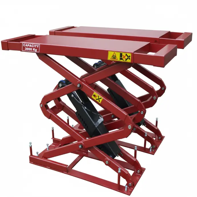 Cầu nâng cắt kéo nâng bụng 3 tấn, lắp chìm (3 pha, Màu đỏ RAL 3001).